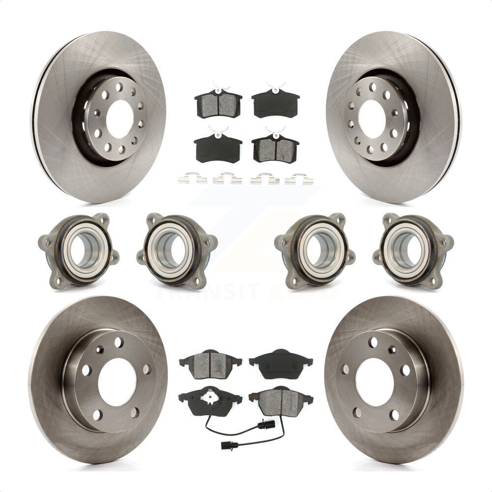 Front Rear Hub Bearings Assembly Disc Brake Rotors And Semi-Metallic Pads Kit (10Pc) For 2002 Audi S4 KBB-109558 by Transit Auto