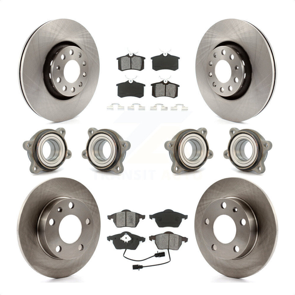 Front Rear Hub Bearings Assembly Disc Brake Rotors And Semi-Metallic Pads Kit (10Pc) For 2002 Audi S4 KBB-109558 by Transit Auto