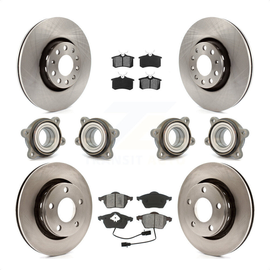 Front Rear Hub Bearings Assembly Disc Brake Rotors And Semi-Metallic Pads Kit (10Pc) For 2002 Audi S6 With 312mm Diameter Rotor KBB-109559 by Transit Auto