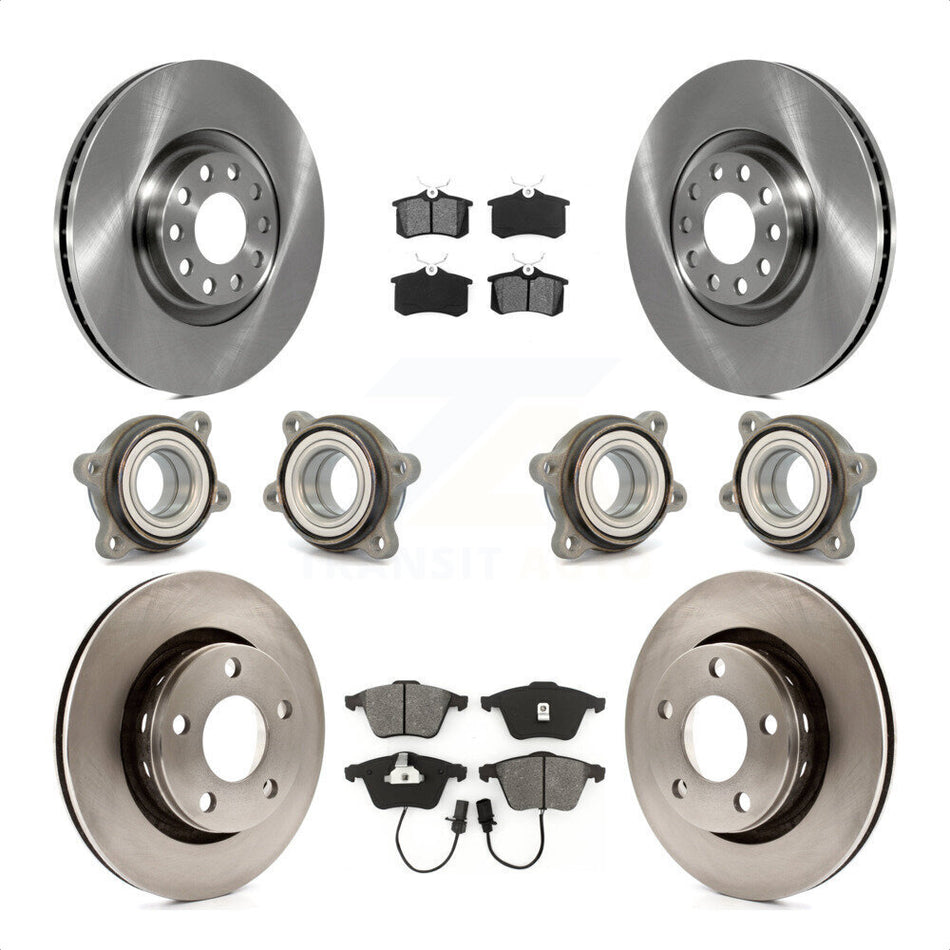 Front Rear Hub Bearings Assembly Disc Brake Rotors And Semi-Metallic Pads Kit (10Pc) For 2002 Audi S6 With 321mm Diameter Rotor Single Piston Caliper KBB-109560 by Transit Auto