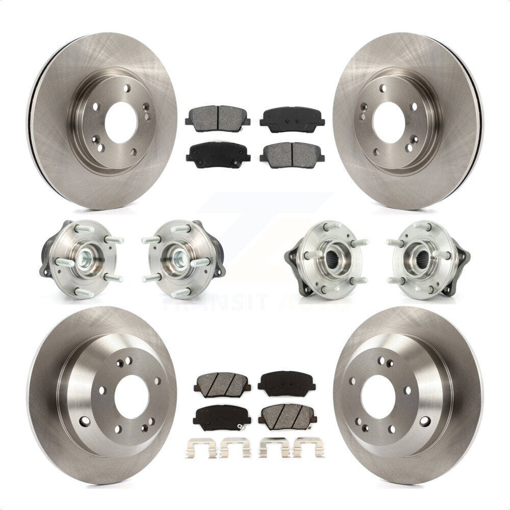 Front Rear Hub Bearings Assembly Disc Brake Rotors And Semi-Metallic Pads Kit (10Pc) For Kia Sorento Hyundai Santa Fe With ABS Brakes FWD KBB-109588 by Transit Auto