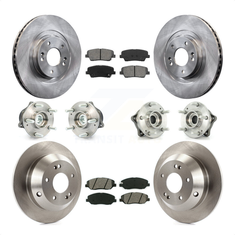 Front Rear Hub Bearings Assembly Disc Brake Rotors And Semi-Metallic Pads Kit (10Pc) For 2013-2014 Hyundai Santa Fe FWD with 3.3L With ABS Brakes KBB-109589 by Transit Auto