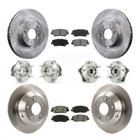 Front Rear Hub Bearings Assembly Disc Brake Rotors And Semi-Metallic Pads Kit (10Pc) For 2013-2014 Hyundai Santa Fe FWD with 3.3L With ABS Brakes KBB-109589 by Transit Auto