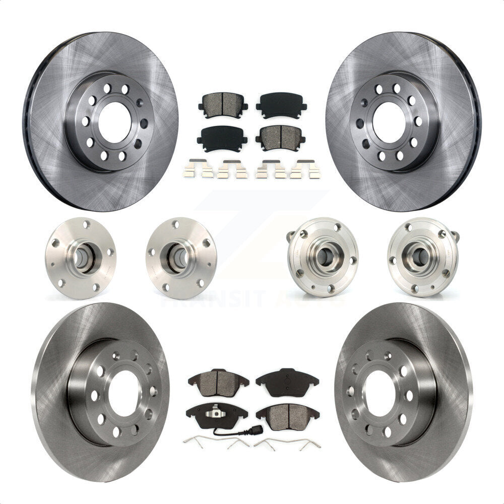 Front Rear Hub Bearings Assembly Disc Brake Rotors And Semi-Metallic Pads Kit (10Pc) For 2006-2009 Volkswagen Rabbit 4 Bolt Mounting Flange KBB-109604 by Transit Auto