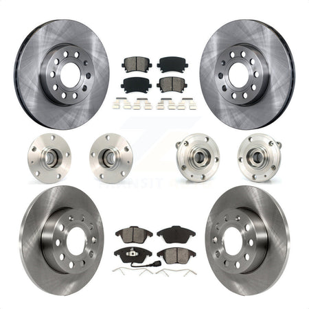 Front Rear Hub Bearings Assembly Disc Brake Rotors And Semi-Metallic Pads Kit (10Pc) For 2006-2009 Volkswagen Rabbit 4 Bolt Mounting Flange KBB-109604 by Transit Auto