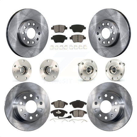 Front Rear Hub Bearings Assembly Disc Brake Rotors And Semi-Metallic Pads Kit (10Pc) For 2013 Volkswagen Beetle 2.5L With 253mm Diameter Rotor KBB-109606 by Transit Auto