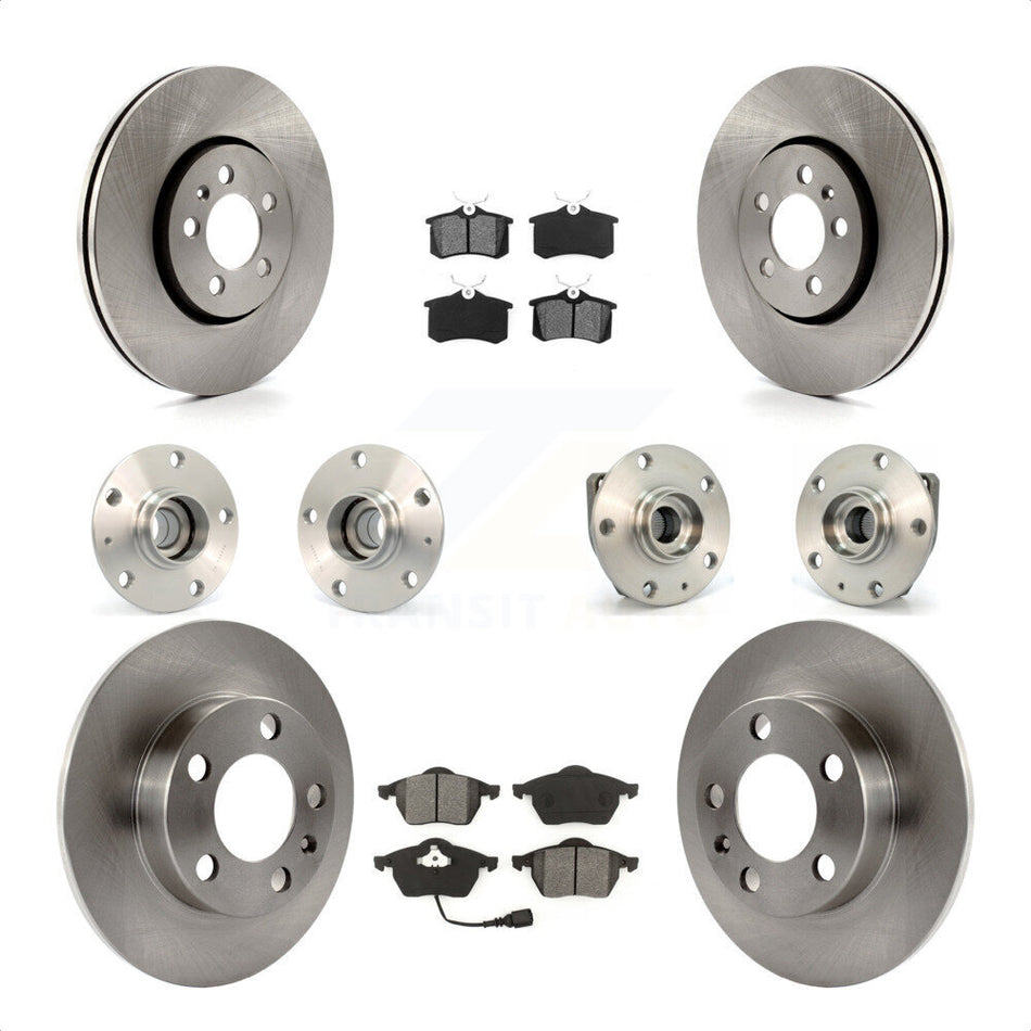 Front Rear Hub Bearings Assembly Disc Brake Rotors And Semi-Metallic Pads Kit (10Pc) For 2006 Volkswagen Golf 1.8L KBB-109609 by Transit Auto
