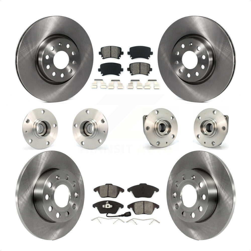 Front Rear Hub Bearings Assembly Disc Brake Rotors And Semi-Metallic Pads Kit (10Pc) For 2008 Audi A3 FWD From Chassis VIN #8P8057779 KBB-109610 by Transit Auto