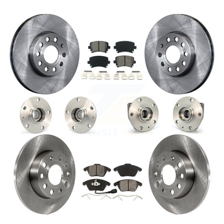 Front Rear Hub Bearings Assembly Disc Brake Rotors And Semi-Metallic Pads Kit (10Pc) For 2006-2009 Volkswagen Rabbit 3 Bolt Mounting Flange KBB-109614 by Transit Auto