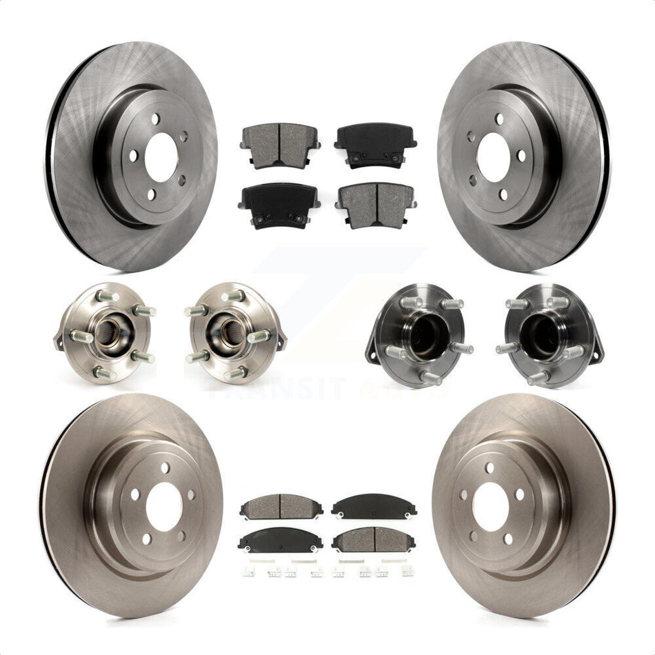 Front Rear Hub Bearings Assembly Disc Brake Rotors And Semi-Metallic Pads Kit (10Pc) For 2012-2013 Dodge Charger R T SE with RWD 5.7L With Police Package KBB-109643 by Transit Auto