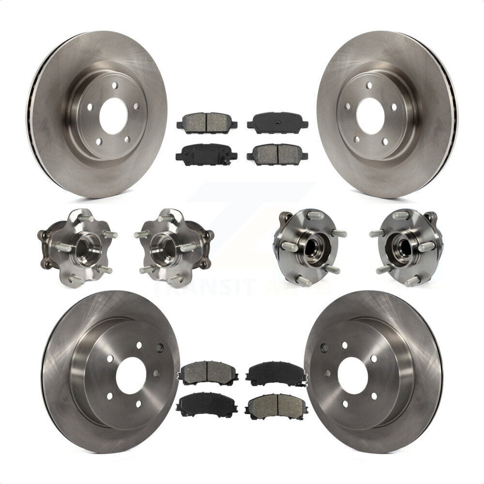 Front Rear Hub Bearings Assembly Disc Brake Rotors And Semi-Metallic Pads Kit (10Pc) For INFINITI Q50 Base Premium with RWD KBB-109668 by Transit Auto
