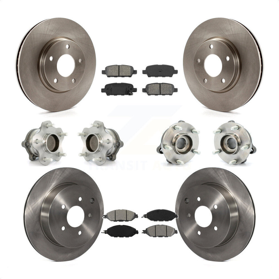 Front Rear Hub Bearings Assembly Disc Brake Rotors And Semi-Metallic Pads Kit (10Pc) For 2016 Nissan Pathfinder FWD From 11 15 KBB-109682 by Transit Auto