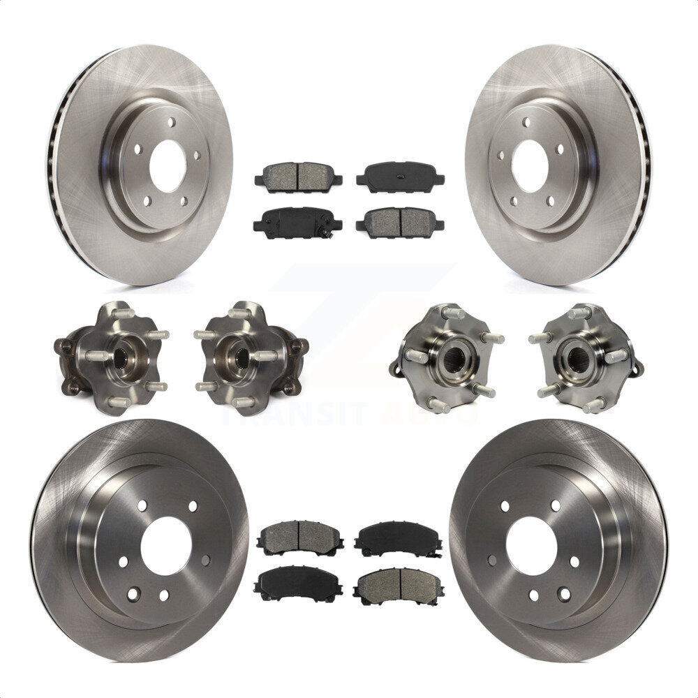 Front Rear Hub Bearings Assembly Disc Brake Rotors And Semi-Metallic Pads Kit (10Pc) For Nissan Rogue KBB-109753 by Transit Auto