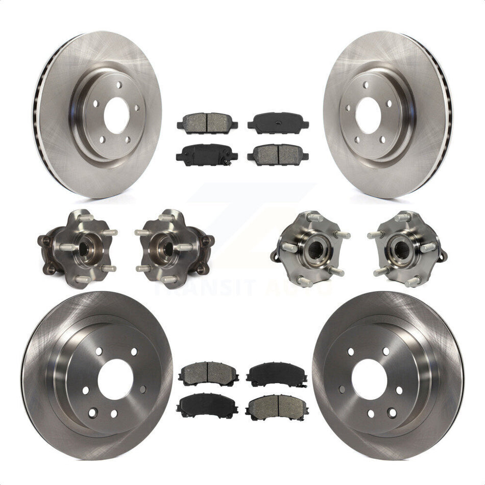 Front Rear Hub Bearings Assembly Disc Brake Rotors And Semi-Metallic Pads Kit (10Pc) For Nissan Rogue KBB-109753 by Transit Auto