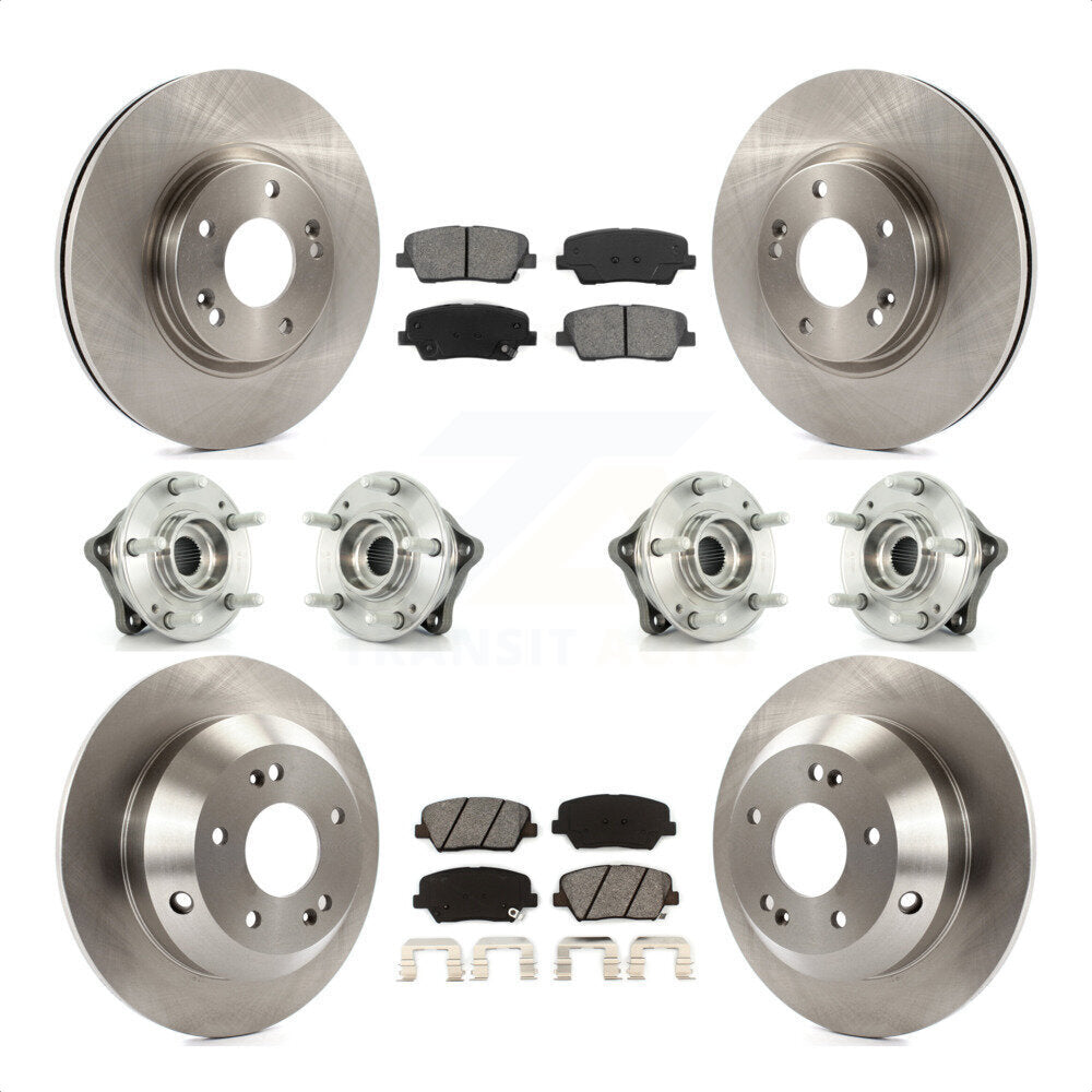 Front Rear Hub Bearings Assembly Disc Brake Rotors And Semi-Metallic Pads Kit (10Pc) For Kia Sorento Hyundai Santa Fe With ABS Brakes AWD KBB-109802 by Transit Auto