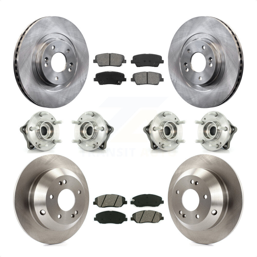 Front Rear Hub Bearings Assembly Disc Brake Rotors And Semi-Metallic Pads Kit (10Pc) For 2013-2014 Hyundai Santa Fe AWD with 3.3L With ABS Brakes KBB-109803 by Transit Auto