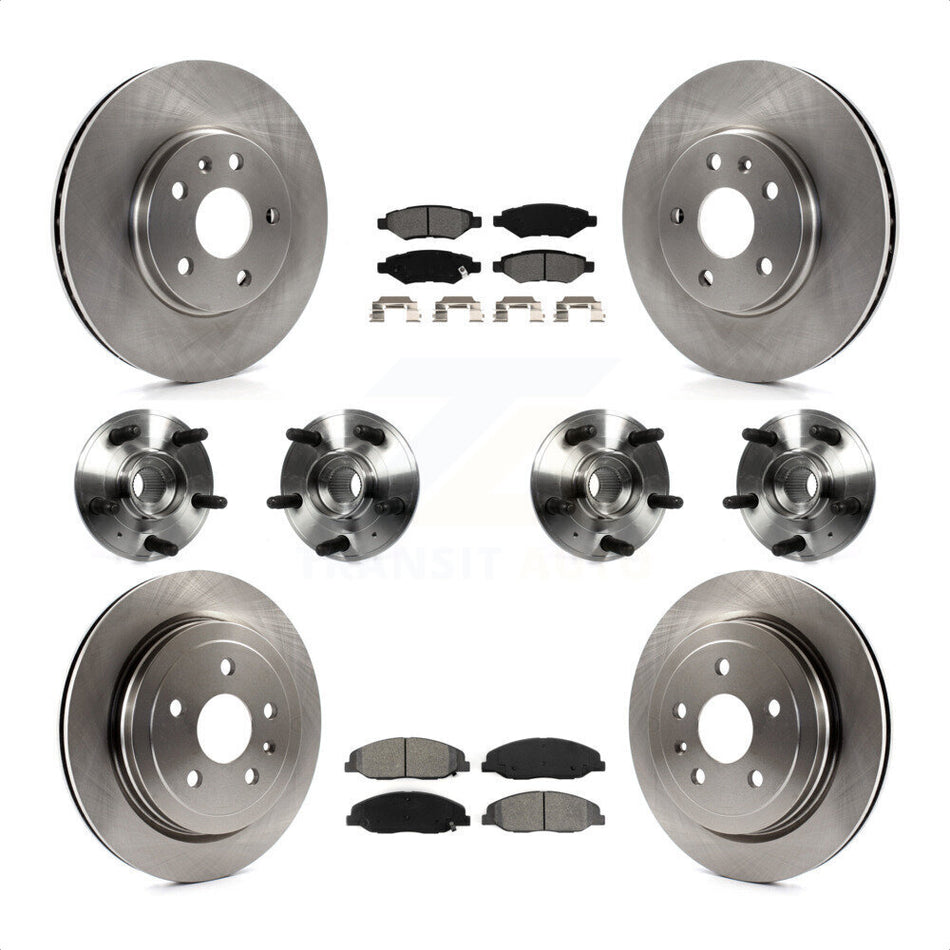 Front Rear Hub Bearings Assembly Disc Brake Rotors And Semi-Metallic Pads Kit (10Pc) For 2012-2013 Cadillac CTS V With 315mm Diameter Rotor KBB-109822 by Transit Auto