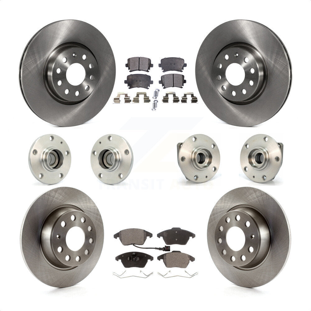Front Rear Hub Bearings Assembly Disc Brake Rotors And Ceramic Pads Kit (10Pc) For 2007-2008 Volkswagen Eos 3 Bolt Mounting Flange KBB-110286 by Transit Auto