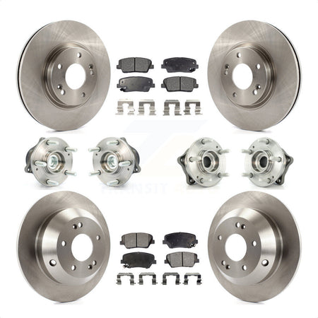 Front Rear Hub Bearings Assembly Disc Brake Rotors And Ceramic Pads Kit (10Pc) For Kia Sorento Hyundai Santa Fe With ABS Brakes FWD KBB-110291 by Transit Auto