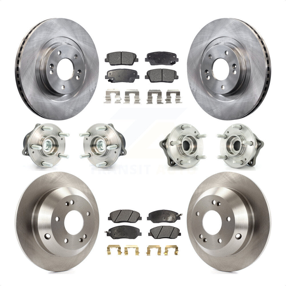 Front Rear Hub Bearings Assembly Disc Brake Rotors And Ceramic Pads Kit (10Pc) For 2013-2014 Hyundai Santa Fe FWD with 3.3L With ABS Brakes KBB-110292 by Transit Auto