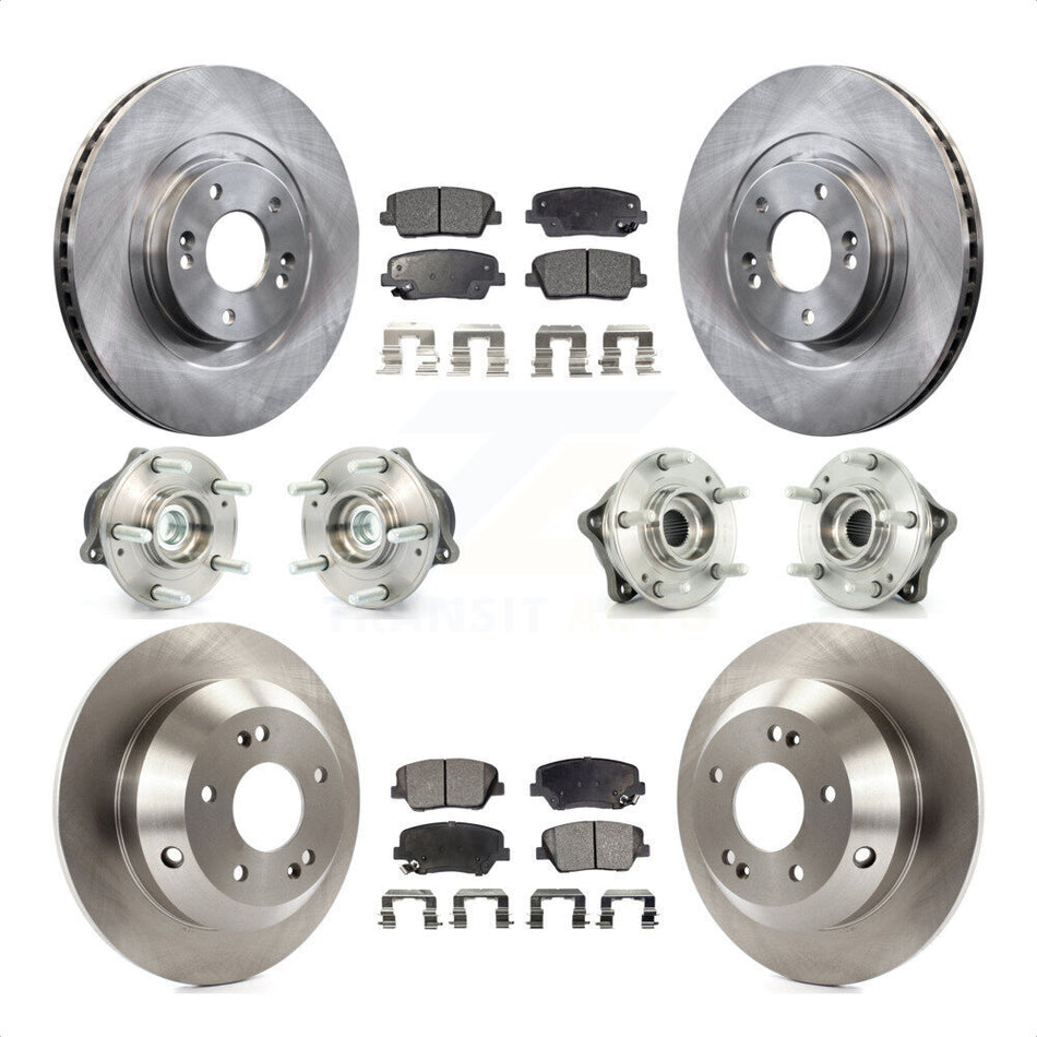 Front Rear Hub Bearings Assembly Disc Brake Rotors And Ceramic Pads Kit (10Pc) For 2013-2014 Hyundai Santa Fe Sport FWD with 2.4L 2.0L KBB-110293 by Transit Auto