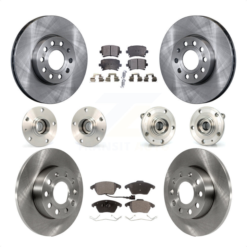 Front Rear Hub Bearings Assembly Disc Brake Rotors And Ceramic Pads Kit (10Pc) For 2006-2009 Volkswagen Rabbit 4 Bolt Mounting Flange KBB-110307 by Transit Auto