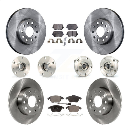 Front Rear Hub Bearings Assembly Disc Brake Rotors And Ceramic Pads Kit (10Pc) For 2006-2009 Volkswagen Rabbit 4 Bolt Mounting Flange KBB-110307 by Transit Auto