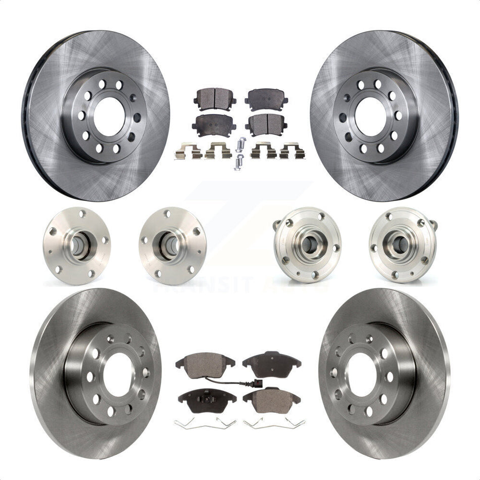Front Rear Hub Bearings Assembly Disc Brake Rotors And Ceramic Pads Kit (10Pc) For 2006-2009 Volkswagen Rabbit 4 Bolt Mounting Flange KBB-110307 by Transit Auto