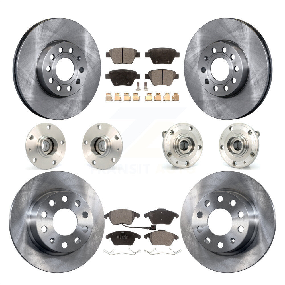 Front Rear Hub Bearings Assembly Disc Brake Rotors And Ceramic Pads Kit (10Pc) For 2013 Volkswagen Beetle 2.5L With 253mm Diameter Rotor KBB-110309 by Transit Auto
