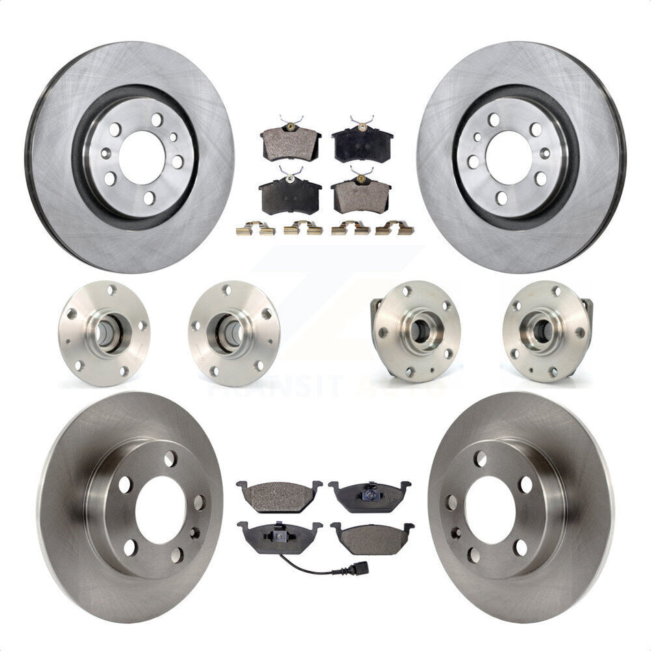 Front Rear Hub Bearings Assembly Disc Brake Rotors And Ceramic Pads Kit (10Pc) For Volkswagen Golf City KBB-110311 by Transit Auto