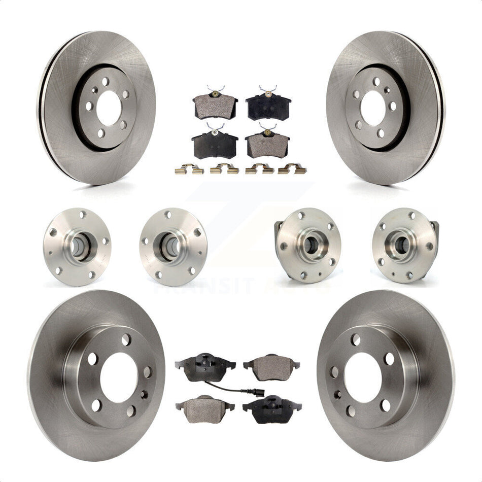 Front Rear Hub Bearings Assembly Disc Brake Rotors And Ceramic Pads Kit (10Pc) For 2006 Volkswagen Golf 1.8L KBB-110312 by Transit Auto