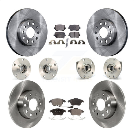 Front Rear Hub Bearings Assembly Disc Brake Rotors And Ceramic Pads Kit (10Pc) For 2006-2009 Volkswagen Rabbit 3 Bolt Mounting Flange KBB-110317 by Transit Auto