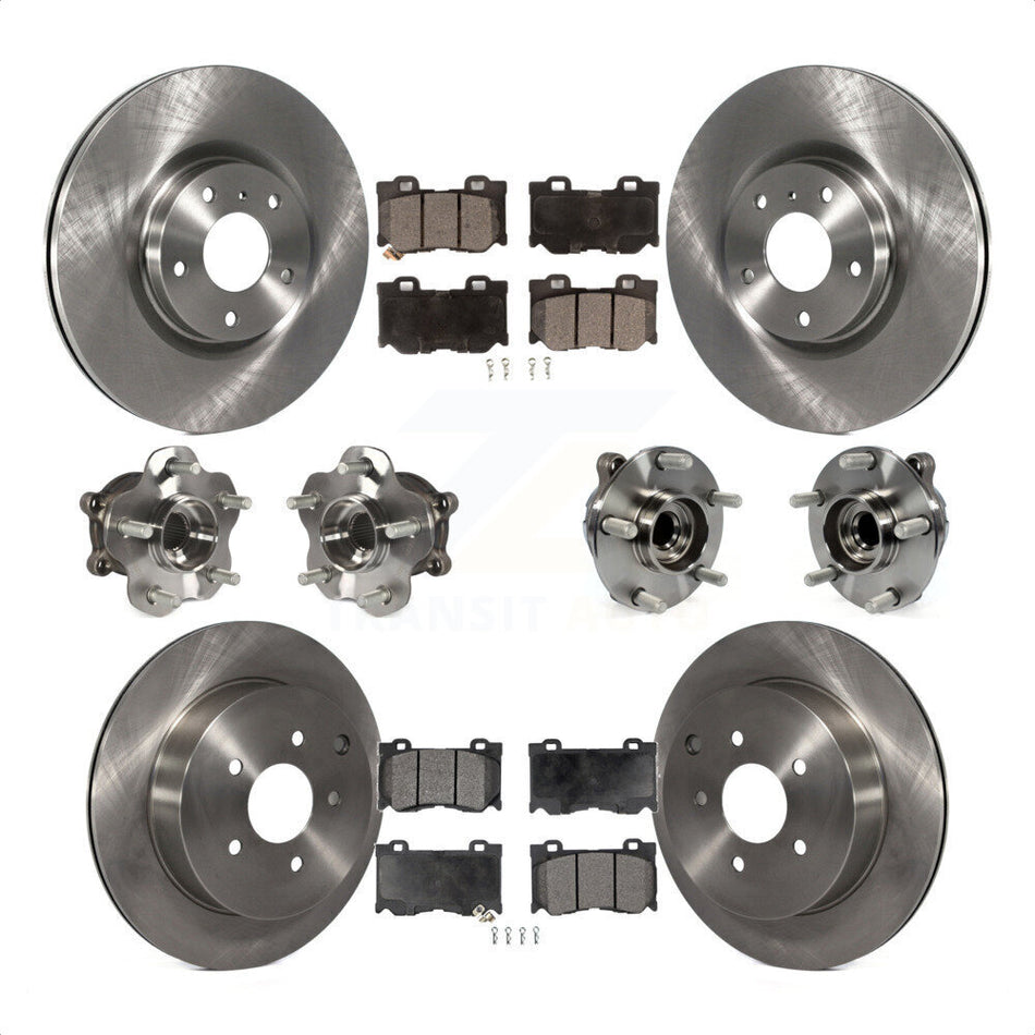 Front Rear Hub Bearings Assembly Disc Brake Rotors And Ceramic Pads Kit (10Pc) For 2017 INFINITI Q70 Hybrid with RWD With Sport Package KBB-110361 by Transit Auto