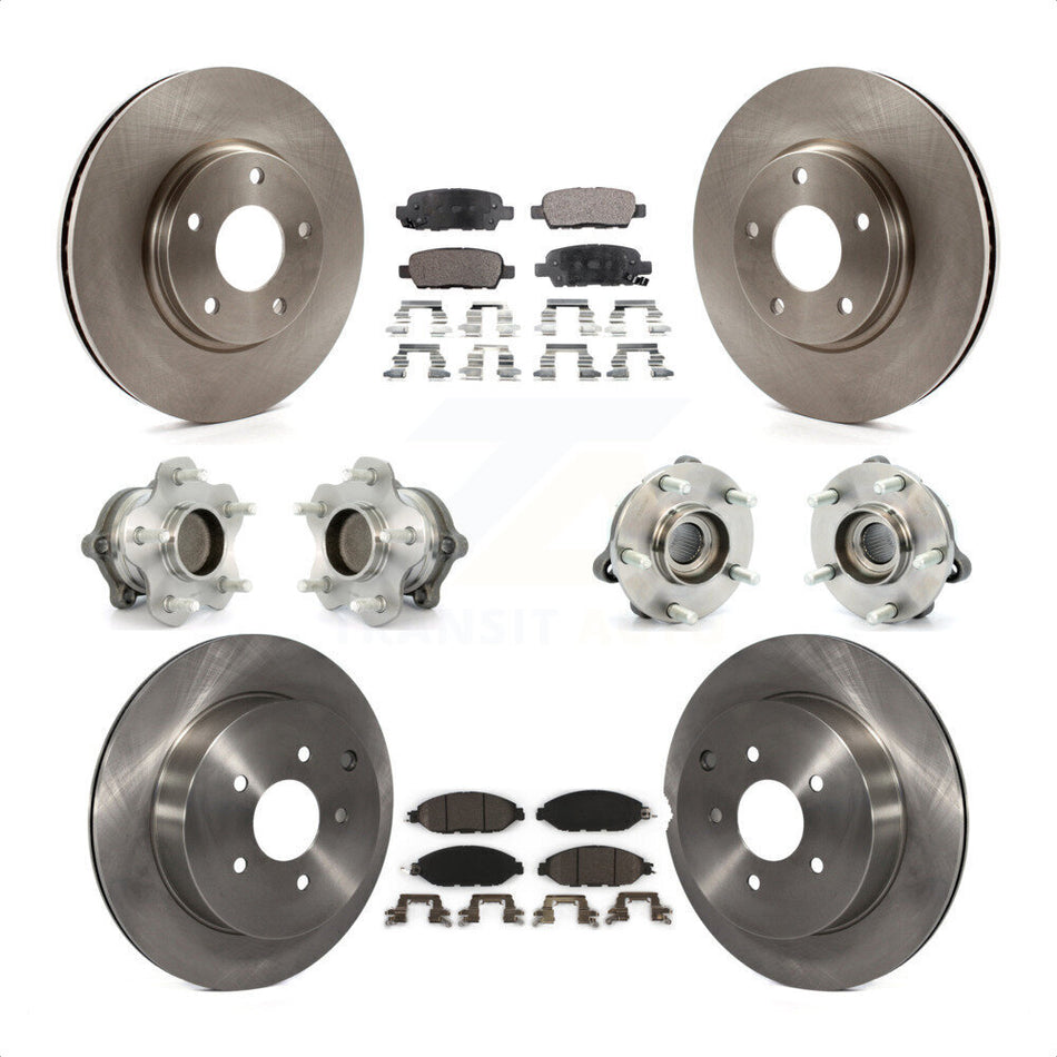 Front Rear Hub Bearings Assembly Disc Brake Rotors And Ceramic Pads Kit (10Pc) For 2016 Nissan Pathfinder FWD From 11 15 KBB-110384 by Transit Auto