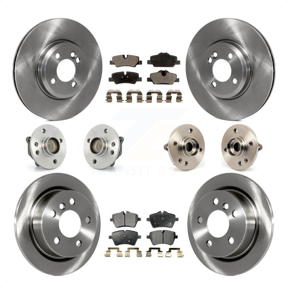 Front Rear Hub Bearings Assembly Disc Brake Rotors And Ceramic Pads Kit (10Pc) For 2015 Mini Cooper Convertible with 2.0L 1.5L With 294mm Diameter Rotor 4 Lug Wheels KBB-110422 by Transit Auto