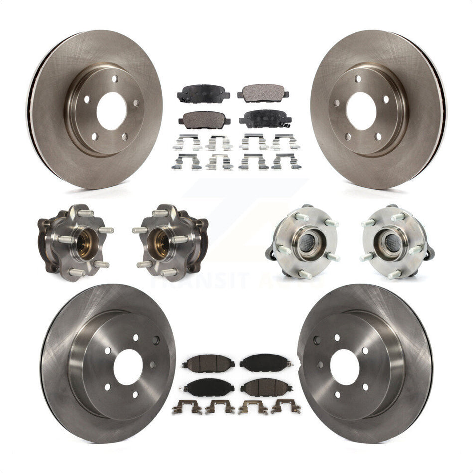 Front Rear Hub Bearings Assembly Disc Brake Rotors And Ceramic Pads Kit (10Pc) For 2016 Nissan Pathfinder 4WD From 11 15 KBB-110456 by Transit Auto