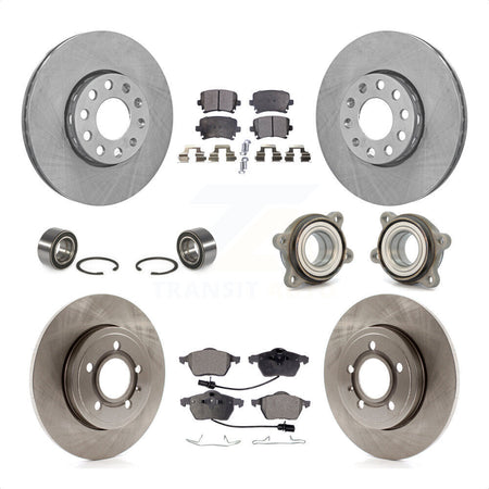 Front Rear Wheel Hub Bearings Assembly Disc Brake Rotors And Ceramic Pads Shoes Kit (10Pc) For 2005-2006 Audi A4 Quattro With 288mm Diameter Rotor KBB-110534 by Transit Auto