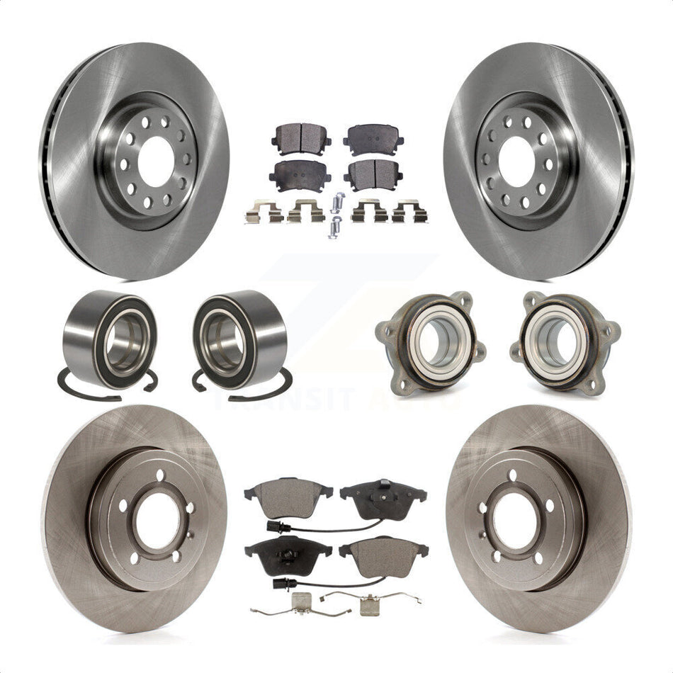 Front Rear Wheel Hub Bearings Assembly Disc Brake Rotors And Ceramic Pads Shoes Kit (10Pc) For Audi A4 Quattro KBB-110535 by Transit Auto