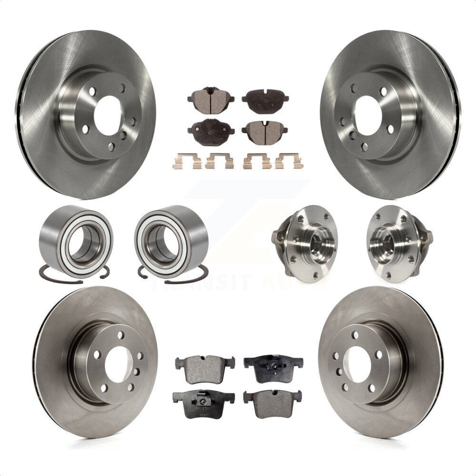Front Rear Wheel Hub Bearings Assembly Disc Brake Rotors And Ceramic Pads Shoes Kit (10Pc) For BMW X3 KBB-110543 by Transit Auto