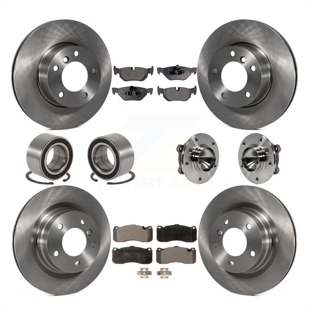 Front Rear Wheel Hub Bearings Assembly Disc Brake Rotors And Ceramic Pads Shoes Kit (10Pc) For 2006-2007 BMW 323i With 338mm Diameter Rotor KBB-110602 by Transit Auto