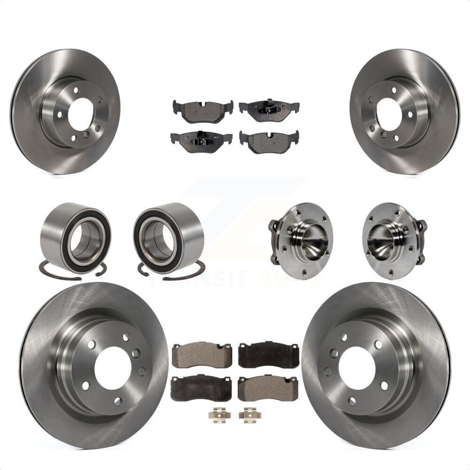 Front Rear Wheel Hub Bearings Assembly Disc Brake Rotors And Ceramic Pads Shoes Kit (10Pc) For 2012 BMW 328i Coupe with 3.0L With 340mm Diameter Rotor KBB-110604 by Transit Auto