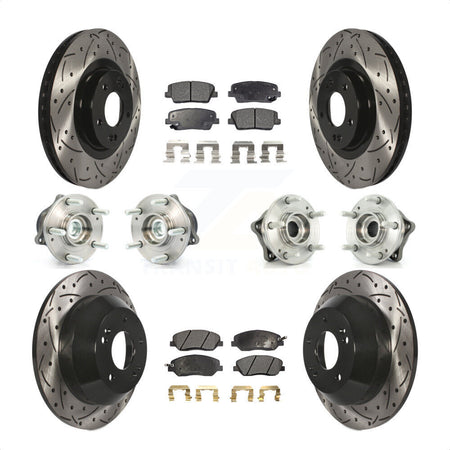 Front Rear Hub Bearings Assembly Coated Disc Brake Rotors And Semi-Metallic Pads Kit (10Pc) For 2013-2014 Hyundai Santa Fe FWD with 3.3L With ABS Brakes KBB-110766 by Transit Auto