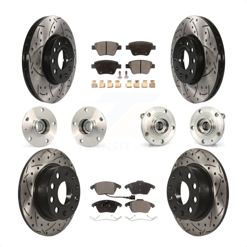 Front Rear Hub Bearings Assembly Coated Disc Brake Rotors And Semi-Metallic Pads Kit (10Pc) For 2013 Volkswagen Beetle 2.5L With 253mm Diameter Rotor KBB-110780 by Transit Auto