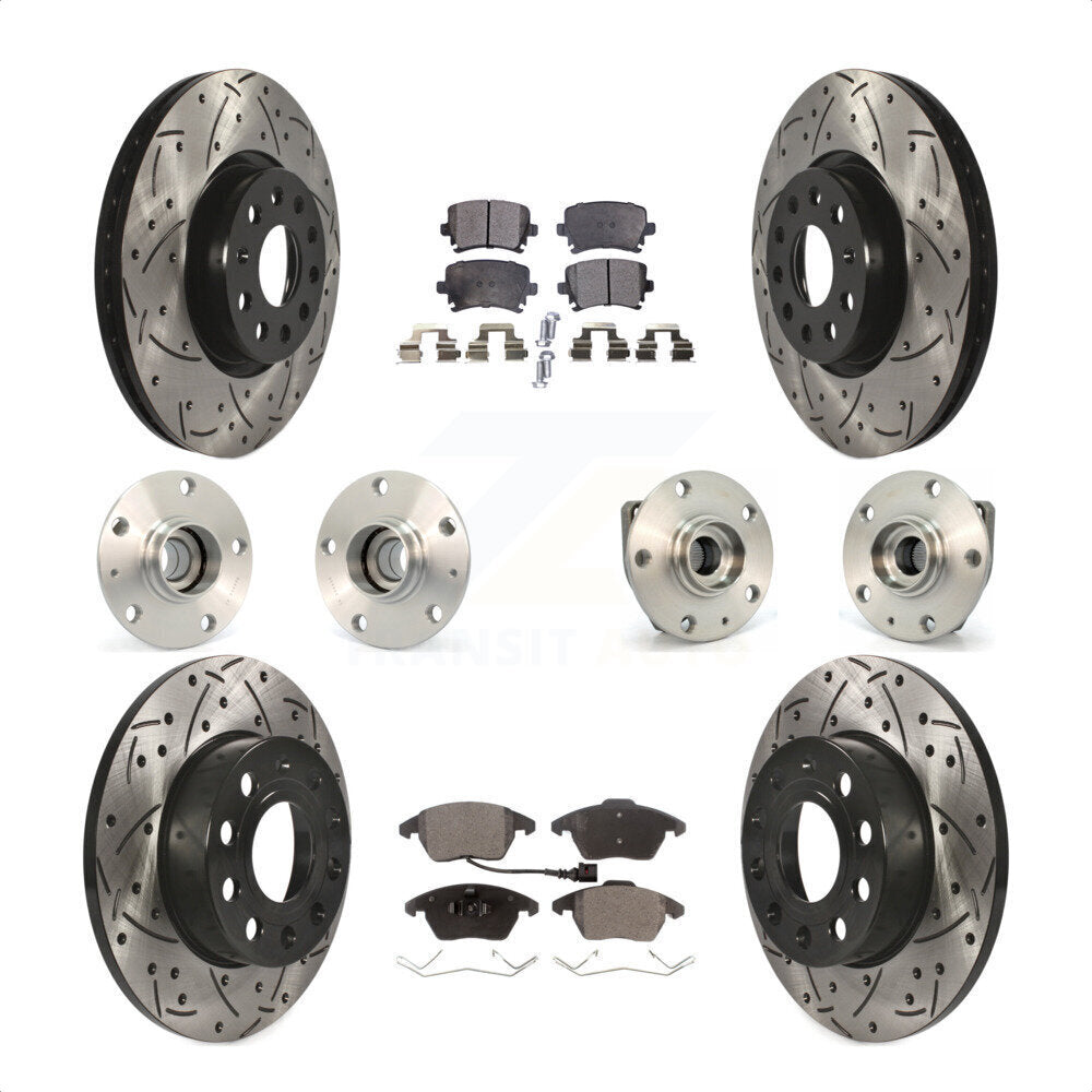 Front Rear Hub Bearings Assembly Coated Disc Brake Rotors And Semi-Metallic Pads Kit (10Pc) For 2008 Audi A3 FWD From Chassis VIN #8P8057779 KBB-110782 by Transit Auto