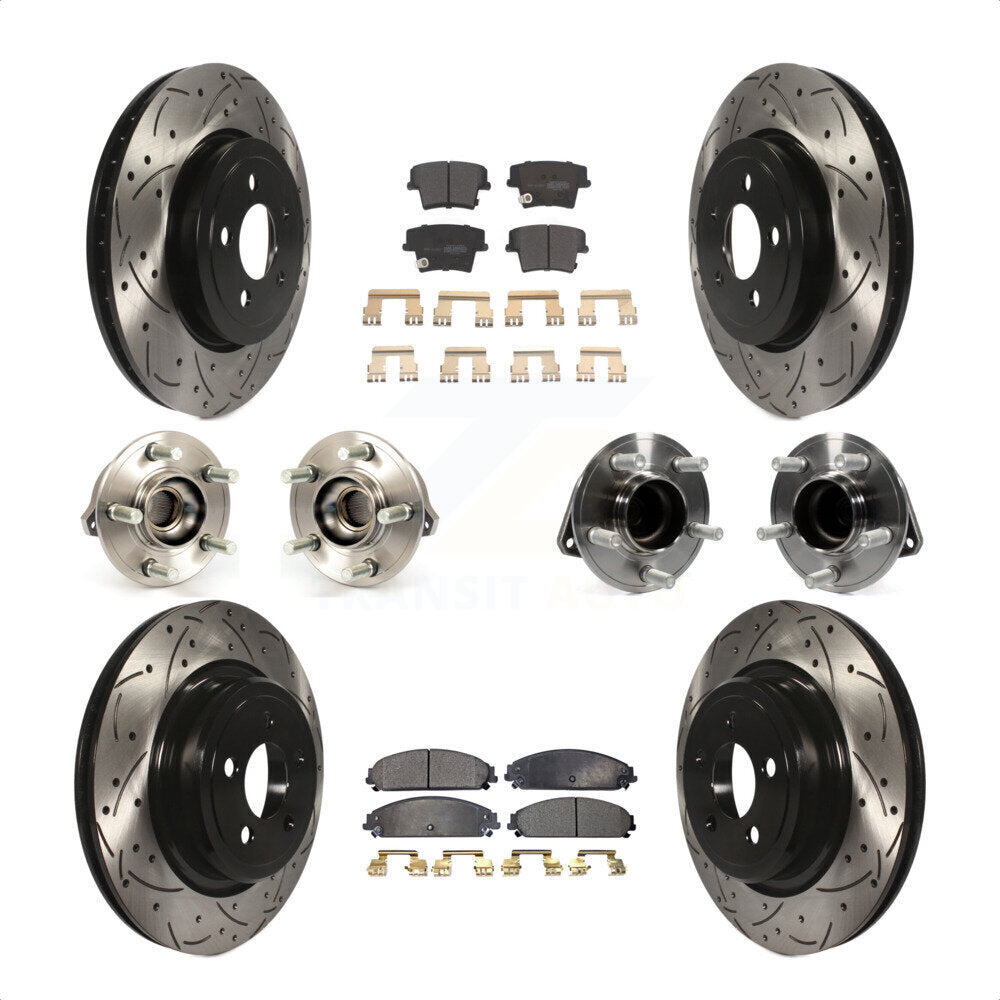 Front Rear Hub Bearings Assembly Coated Disc Brake Rotors And Semi-Metallic Pads Kit (10Pc) For 2012-2013 Dodge Charger R T SE with RWD 5.7L With Police Package KBB-110799 by Transit Auto