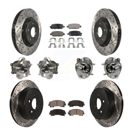 Front Rear Hub Bearings Assembly Coated Disc Brake Rotors And Semi-Metallic Pads Kit (10Pc) For INFINITI Q50 Base Premium with RWD KBB-110813 by Transit Auto