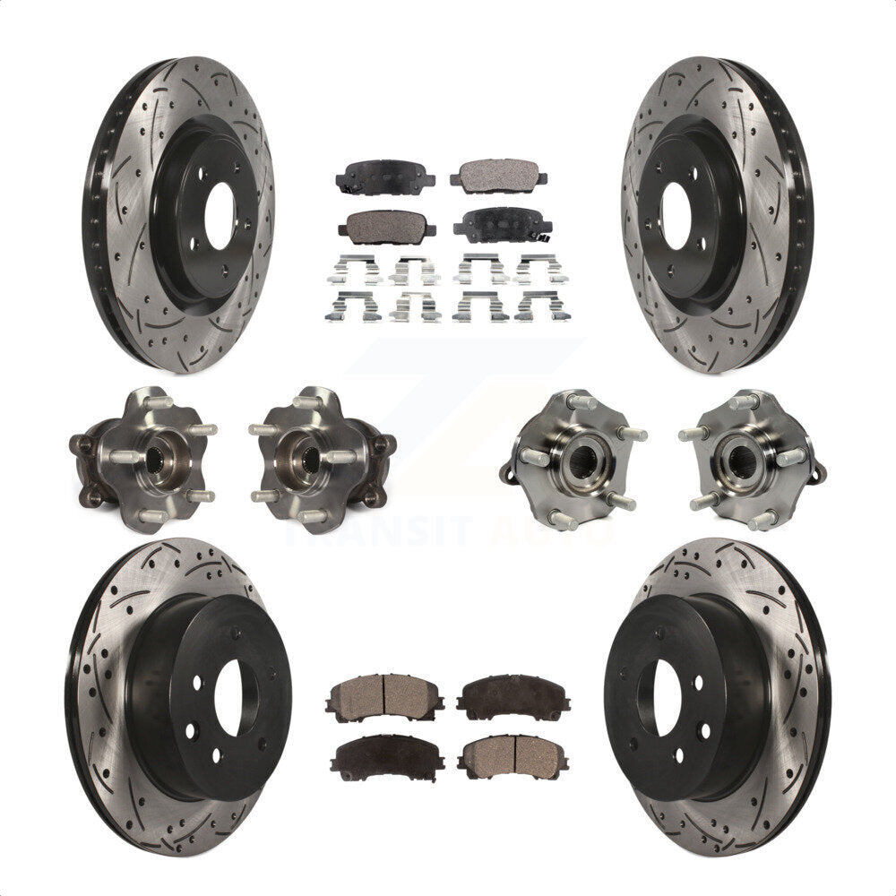 Front Rear Hub Bearings Assembly Coated Disc Brake Rotors And Semi-Metallic Pads Kit (10Pc) For Nissan Rogue KBB-110868 by Transit Auto