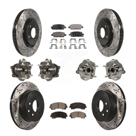 Front Rear Hub Bearings Assembly Coated Disc Brake Rotors And Semi-Metallic Pads Kit (10Pc) For Nissan Rogue KBB-110868 by Transit Auto