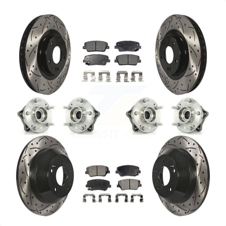 Front Rear Hub Bearings Assembly Coated Disc Brake Rotors And Semi-Metallic Pads Kit (10Pc) For 2013-2014 Hyundai Santa Fe Sport AWD with 2.4L 2.0L KBB-110893 by Transit Auto