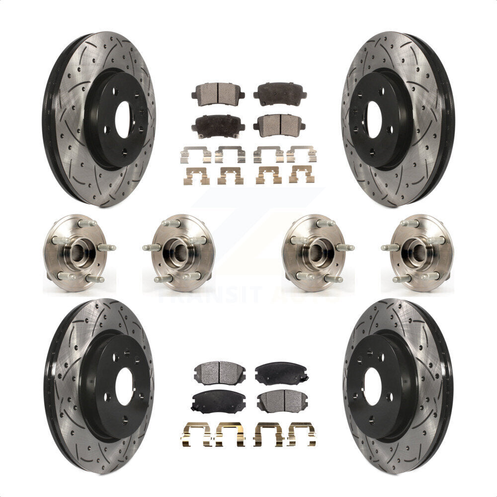 Front Rear Hub Bearings Assembly Coated Disc Brake Rotors And Semi-Metallic Pads Kit (10Pc) For 2018-2019 Chevrolet Impala KBB-110903 by Transit Auto